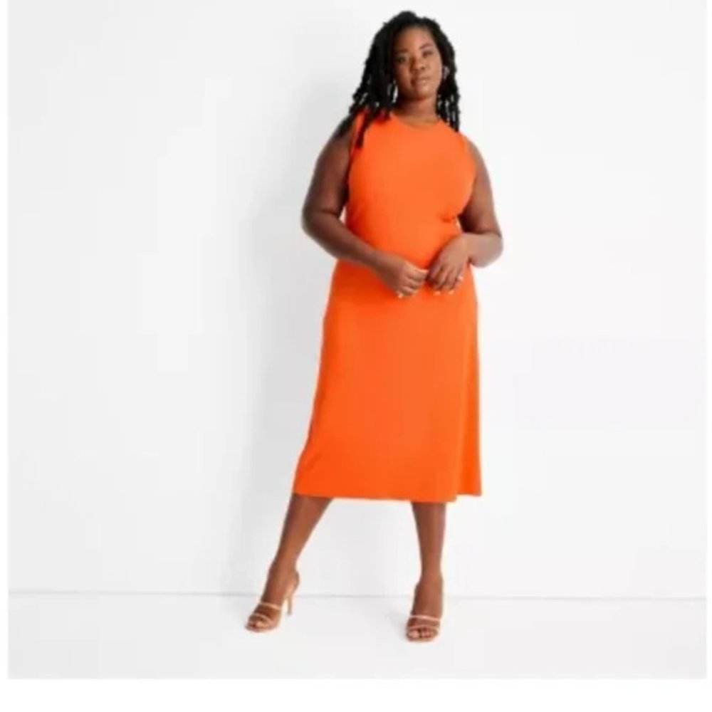 NWT Future Collective Kahlana Barfield Brown Cut Out Back Ribbed Midi Dress 4X